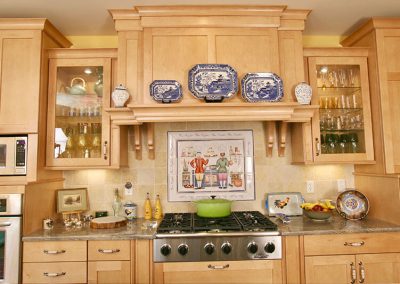 Farmhouse Kitchen Elegance with Blue Island Accent & Custom Workspace